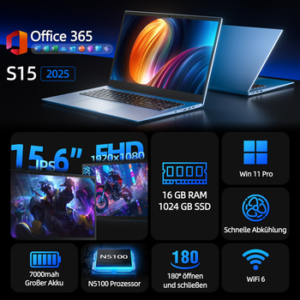 MENGHU 15,6" FHD 180° Business Laptop 16GB RAM 1TB SSD WiFi 6 Windows 11 PRO Notebook