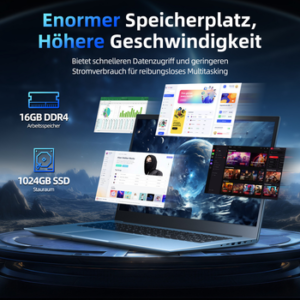 MENGHU 15,6" FHD 180° Business Laptop 16GB RAM 1TB SSD WiFi 6 Windows 11 PRO Notebook