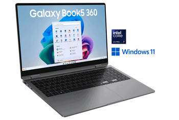 Portátil Galaxy Book 5 360 com Windows 11 e processador Intel Core.