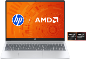 Portátil Haus Mobil 24 ® com marcas HP e AMD, destacando desempenho e inovação tecnológica.