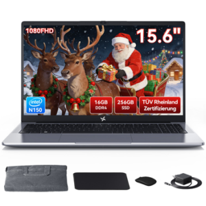 Portátil Haus Mobil 24 ® com tema natalício, Papai Noel e rena, 15.6 polegadas, tecnologia Intel N150.