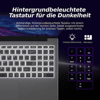 Teclado retroiluminado Haus Mobil 24 ® com teclas numéricas e retroiluminação ajustável.