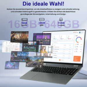 MENGHU 2-in-1 Laptop 16 Zoll Touchscreen Intel N95 16GB RAM 640GB SSD Win 11 Notebook