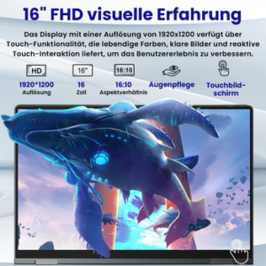 MENGHU 2-in-1 Laptop 16 Zoll Touchscreen Intel N95 16GB RAM 640GB SSD Win 11 Notebook