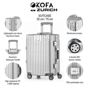 KOFA Kofferset ZURICH, , Hartschalen Trolley), 55cm + 75cm, Alu-Rahmen & Polycarbonat-Hartschale, TSA Schloss