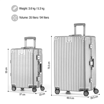KOFA Kofferset ZURICH, , Hartschalen Trolley), 55cm + 75cm, Alu-Rahmen & Polycarbonat-Hartschale, TSA Schloss