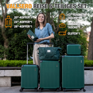 VALLSERO Trolleyset LG2 Hartschalen-Koffer set Rollkoffer, Reisekoffer, , Handgepäck 4 Rollen, ABS-Material, TSA Zollschloss, 6-teiliges Set