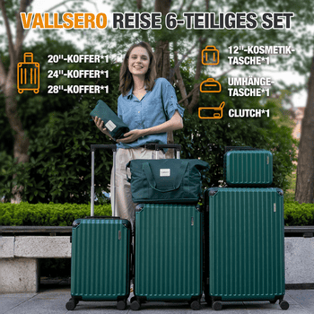 VALLSERO Trolleyset LG2 Hartschalen-Koffer set Rollkoffer, Reisekoffer, , Handgepäck 4 Rollen, ABS-Material, TSA Zollschloss, 6-teiliges Set