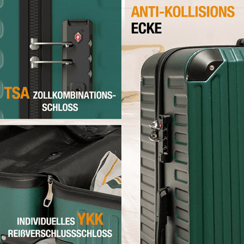 VALLSERO Trolleyset LG2 Hartschalen-Koffer set Rollkoffer, Reisekoffer, , Handgepäck 4 Rollen, ABS-Material, TSA Zollschloss, 6-teiliges Set