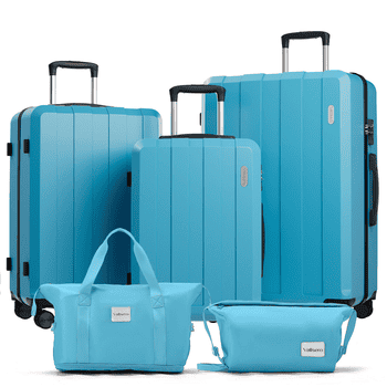 VALLSERO Trolleyset Koffer-Set Hartschalen-Koffer, Rollkoffer 5-teiliges Set, Handgepäck 4 Rollen, ABS-Material, Schwarz/Pink