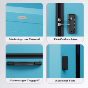 VALLSERO Trolleyset Koffer-Set Hartschalen-Koffer, Rollkoffer 5-teiliges Set, Handgepäck 4 Rollen, ABS-Material, Schwarz/Pink