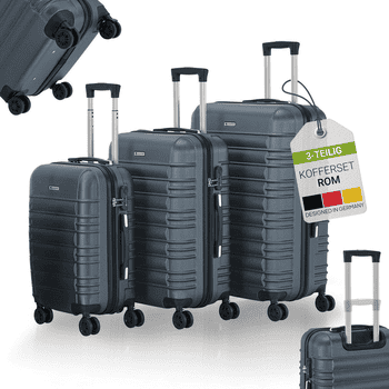 Juskys Trolleyset Rom, 4 Rollen, , 3 Koffer, 360° Rollen, robuste Hartschale, mit Zahlenschloss