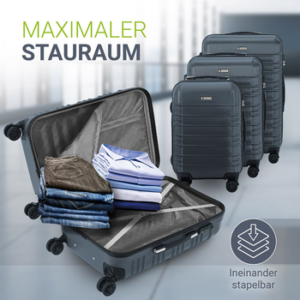 Juskys Trolleyset Rom, 4 Rollen, , 3 Koffer, 360° Rollen, robuste Hartschale, mit Zahlenschloss