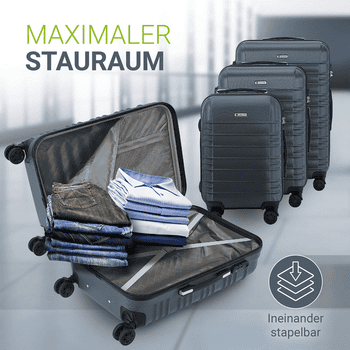 Juskys Trolleyset Rom, 4 Rollen, , 3 Koffer, 360° Rollen, robuste Hartschale, mit Zahlenschloss