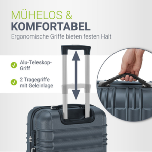 Juskys Trolleyset Rom, 4 Rollen, , 3 Koffer, 360° Rollen, robuste Hartschale, mit Zahlenschloss