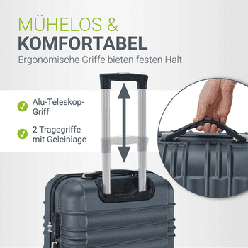 Juskys Trolleyset Rom, 4 Rollen, , 3 Koffer, 360° Rollen, robuste Hartschale, mit Zahlenschloss