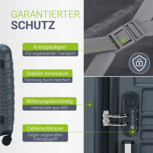 Juskys Trolleyset Rom, 4 Rollen, , 3 Koffer, 360° Rollen, robuste Hartschale, mit Zahlenschloss