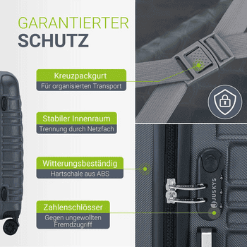 Juskys Trolleyset Rom, 4 Rollen, , 3 Koffer, 360° Rollen, robuste Hartschale, mit Zahlenschloss