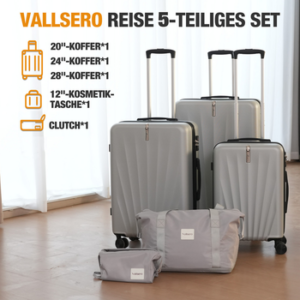 VALLSERO Trolleyset M-L-XL-Set, Gepäck mit Kosmetiktasche, Hartschalen-Koffer, 5-teiliges Set, hochfestes ABS-Gehäuse, 360° geräuschloses Rad
