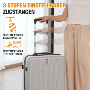 VALLSERO Trolleyset M-L-XL-Set, Gepäck mit Kosmetiktasche, Hartschalen-Koffer, 5-teiliges Set, hochfestes ABS-Gehäuse, 360° geräuschloses Rad