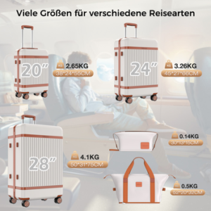 VALLSERO Trolleyset Hartschalen-Koffer set Rollkoffer, Reisekoffer, Handgepäck 4 Rollen, ABS-Material, TSA Zollschloss
