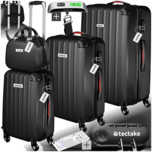 tectake Trolley Hartschalen-Trolley Cleo - Ineinander stapelbares Set mit Rollen, 4 Rollen, 360° drehbare, leichtgängige, abnehmbare Rollen