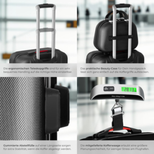 tectake Trolley Hartschalen-Trolley Cleo - Ineinander stapelbares Set mit Rollen, 4 Rollen, 360° drehbare, leichtgängige, abnehmbare Rollen