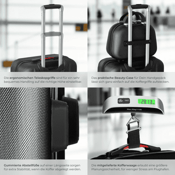 tectake Trolley Hartschalen-Trolley Cleo - Ineinander stapelbares Set mit Rollen, 4 Rollen, 360° drehbare, leichtgängige, abnehmbare Rollen – Bild 4