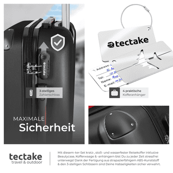 tectake Trolley Hartschalen-Trolley Cleo - Ineinander stapelbares Set mit Rollen, 4 Rollen, 360° drehbare, leichtgängige, abnehmbare Rollen – Bild 5