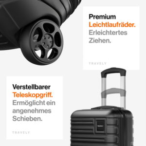 Travely Koffer Polycarbonat Koffer - Reisekoffer, Hartschalenkoffer, Trolley, 2 Rollen, Handgepäck Koffer 40x30x20cm