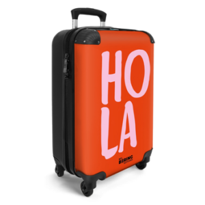 NoBoringSuitcases.com© Hartschalen-Trolley Rot und rosa Zitat 'hola' 55x35x20cm, 4 Rollen, Handgepäck Koffer & Trolleys, Luggage, Reisekoffer Frauen