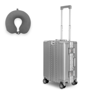 WINLIFE Trolley Hartschalen-Koffer Alu-Rahmen Silber Trolley M, L, XL + Nackenkissen, 4 Doppelrollen Rollen, ABS+PC-Hartschale, TSA-Zahlenschloss, 360°-Doppelrollen