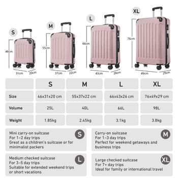 yonsly Hartschalen-Trolley Hartschalen-Koffer Trolley 360° Rollen, robuster Reisekoffer, 4 Rollen, mit Zahlenschloss, für Business und Urlaub 46/55/66/76 cm
