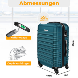 KESSER Hartschalen-Trolley Reisekoffer Handgepäck 55L Koffer Inkl. Kofferwaage + Gepäckanhänger, 4 Rollen, Rollkoffer ABS-Hartschale mit 4 Rollen, Zahlenschloss & Teleskopgriff