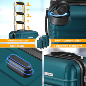 KESSER Hartschalen-Trolley Reisekoffer Handgepäck 55L Koffer Inkl. Kofferwaage + Gepäckanhänger, 4 Rollen, Rollkoffer ABS-Hartschale mit 4 Rollen, Zahlenschloss & Teleskopgriff