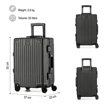 KOFA Handgepäckkoffer ZURICH, 55cm Alu-Rahmen & Polycarbonat-Hartschale, 4 Rollen, TSA Schloss