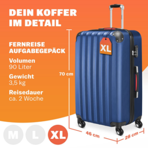 monzana Hartschalen-Trolley, 4 Rollen, Rollkoffer Zahlenschloss Reisekoffer Hartschalenkoffer Trolley XL Blau