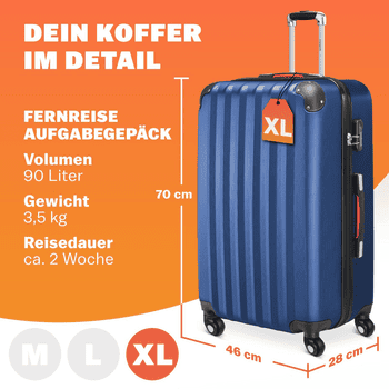 monzana Hartschalen-Trolley, 4 Rollen, Rollkoffer Zahlenschloss Reisekoffer Hartschalenkoffer Trolley XL Blau