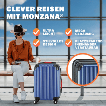 monzana Hartschalen-Trolley, 4 Rollen, Rollkoffer Zahlenschloss Reisekoffer Hartschalenkoffer Trolley XL Blau