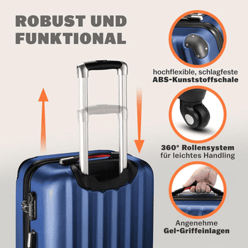 monzana Hartschalen-Trolley, 4 Rollen, Rollkoffer Zahlenschloss Reisekoffer Hartschalenkoffer Trolley XL Blau