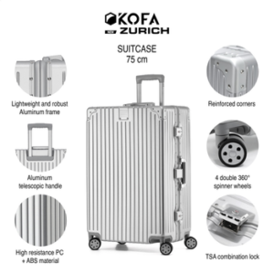KOFA Koffer ZURICH, 75cm Alu-Rahmen & Polycarbonat-Hartschale, 4 Rollen, TSA Schloss