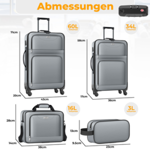 KESSER Kofferset, 4 Rollen, , mit 3-Ziffern-TSA-Schloss, 360° Rollen & Teleskopgriff