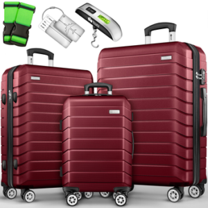 tillvex Trolleyset Reisekoffer Set Koffer Hartschale Trolley Kofferset Tasche, , Reisekoffer Set 3-TLG. + Gepäckwaage, 6X Gurte & 3X Anhänger Kofferset