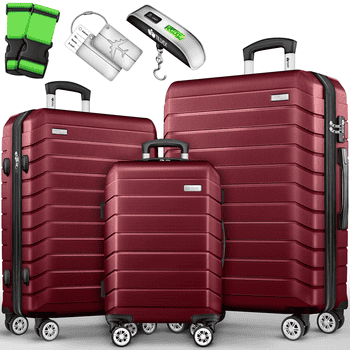 tillvex Trolleyset Reisekoffer Set Koffer Hartschale Trolley Kofferset Tasche, , Reisekoffer Set 3-TLG. + Gepäckwaage, 6X Gurte & 3X Anhänger Kofferset