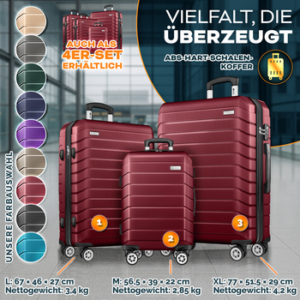 tillvex Trolleyset Reisekoffer Set Koffer Hartschale Trolley Kofferset Tasche, , Reisekoffer Set 3-TLG. + Gepäckwaage, 6X Gurte & 3X Anhänger Kofferset