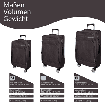 My Travel Bag Koffer 3090 Stoffkoffer 4-Rollen Trolley Reisekoffer Tasche Reisetasche, inkl. Dehnungsfuge und 360° Rolle