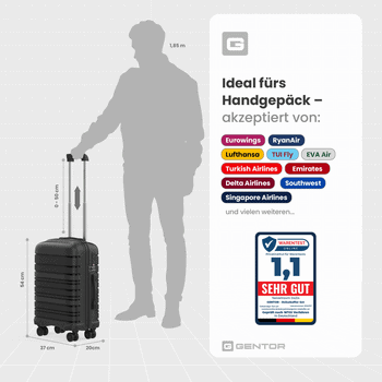 GENTOR Hartschalen-Trolley Koffer Reisekoffer Hartschalenkoffer Trolley Rollkoffer Handgepäck, 4 Rollen, PP Harteschalenkoffer & Reisekoffer