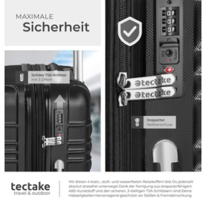 tectake Trolley Hartschalenkoffer-Set, 4 Rollen, 4-teilig, aus robustem ABS-Kunststoff