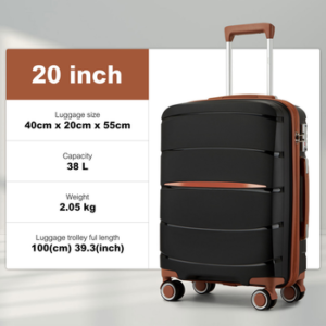 KONO Handgepäckkoffer PP – Kabinenkoffer mit TSA-Schloss & stylischen Braunen Akzenten