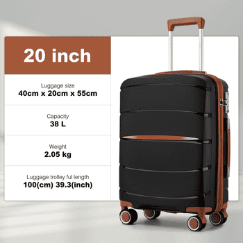 KONO Handgepäckkoffer PP – Kabinenkoffer mit TSA-Schloss & stylischen Braunen Akzenten